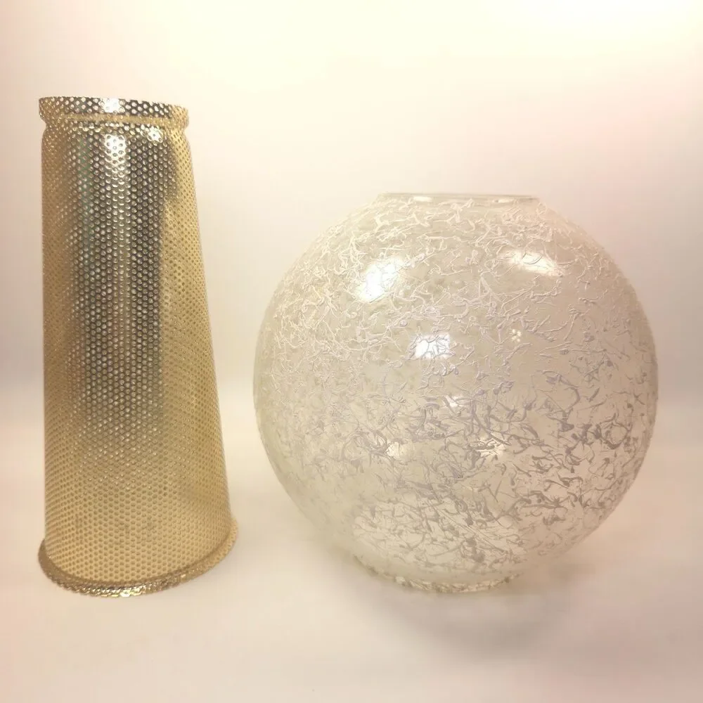Vintage Mid Century Modern Glass Ceiling Light Globe Brass Diffuser 9